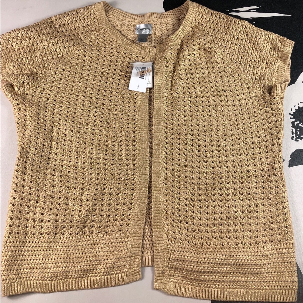 Chico's Gold Foil Knit cardigan sweater